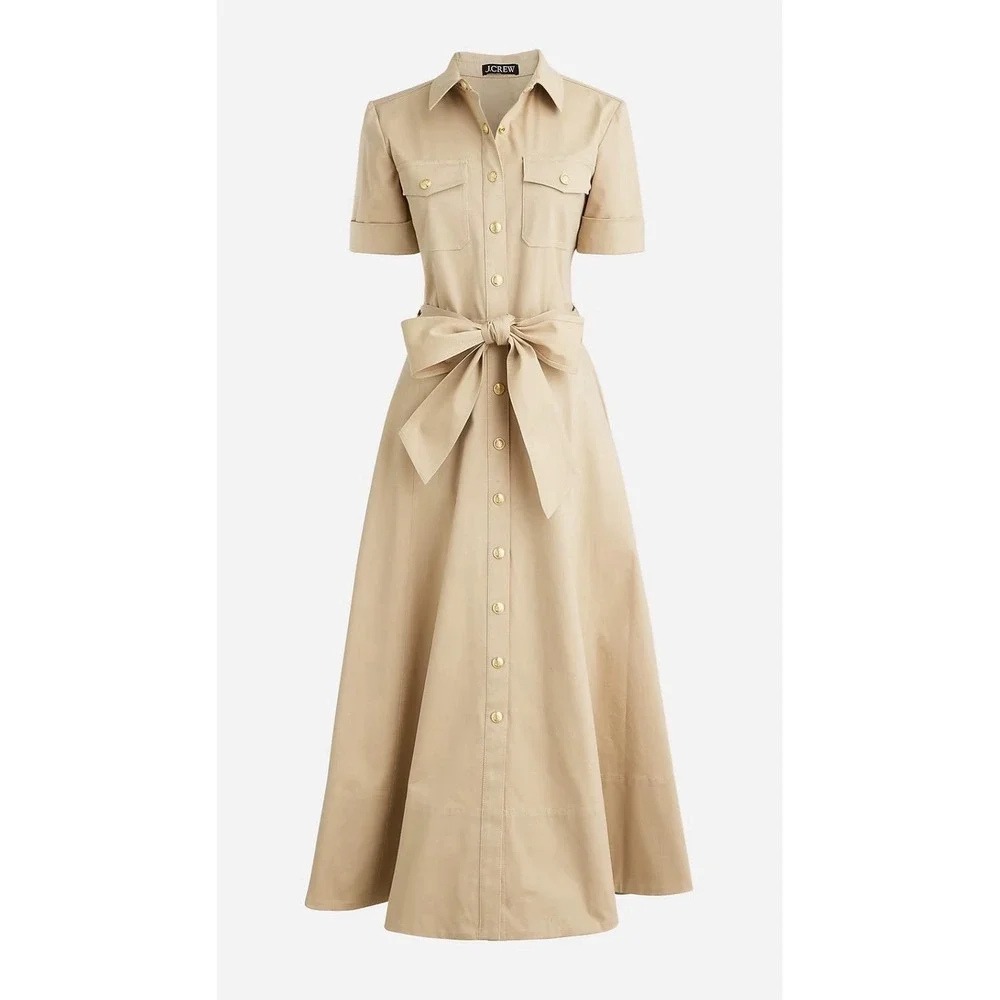 J Crew Twill Safari Utility Shirt Dress Tan 4 Classic CabinCowgirl Preppy Luxury